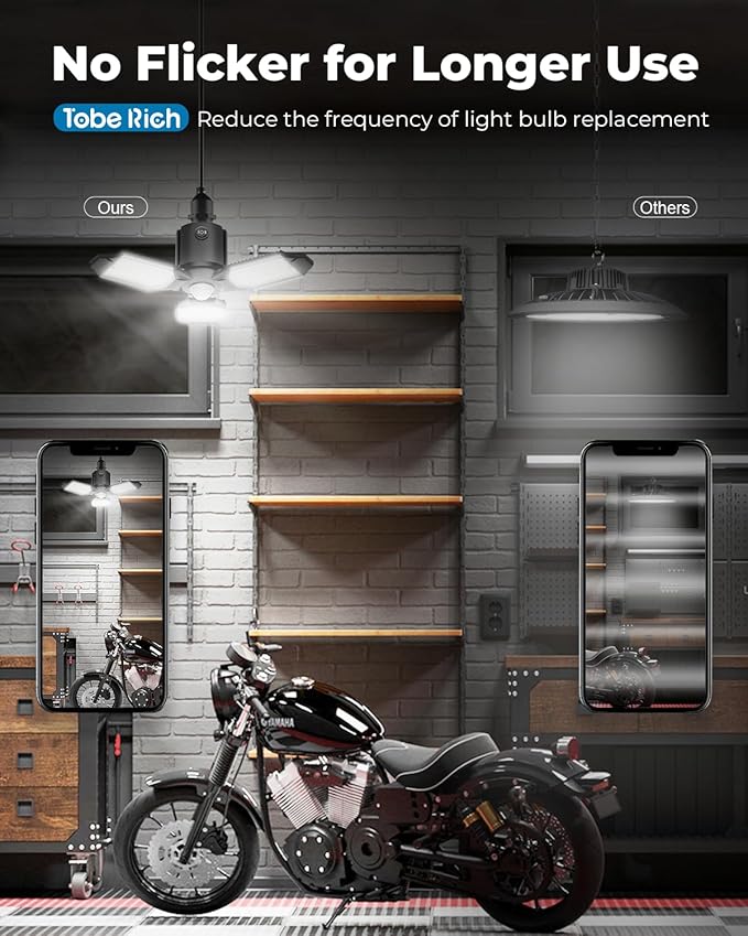 Motion Sensor Garage Lights 2 Pack, 8000LM Motion Sensor Shop Light w/ 3 Switch Modes, 6500K Indoor Motion Activated Light Bulb for Garage, Workshop, Laundry Room, Basement
