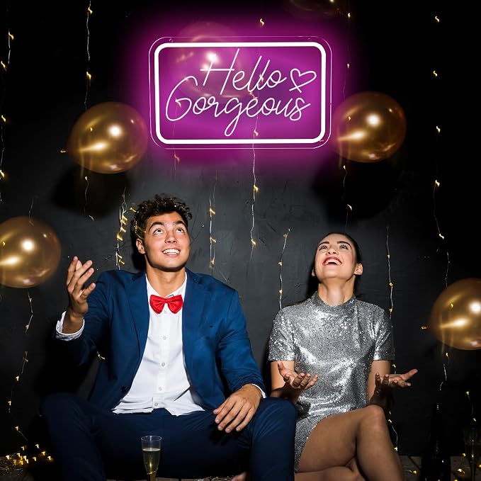 Hello Gorgeous Neon Sign for Wall Art Decor，LED Neon Lights for Home Wedding Birthday Backdrop Bacelorette Party Wth Dimmable，Gifts for Teen Girls