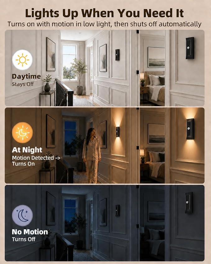 EZVALO Motion Sensor Wall Light with Remote Control, Rechargeable Wall Sconce, 3 Color Temps, Dimmable, Magnetic, LED Indoor Wireless Wall Lamp, 4000mAh, for Hallway, Stair, Entryway, Renters