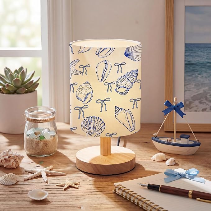Coastal Table Lamp for Bedroom Bedside Lamp with Linen Wooden Night Stand Coastal Cowgirl Decor for Bedroom Girls Living Room