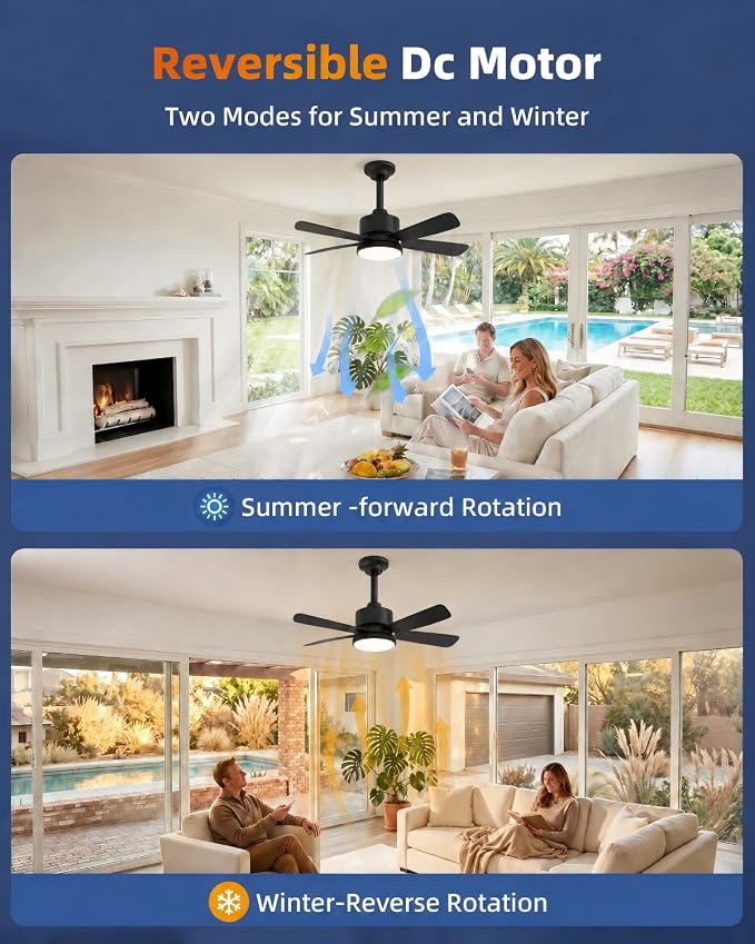Ceiling Fan with Light, 17'' Flush Mount Low Profile Fan for Bedroom &Patio | Quiet Reversible DC Motor, 6-Speed, 3-Color Temp Dimmable LED Light with Remote & Timer, Indoor Small Ceiling Fan Black