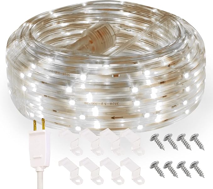 33ft LED Flat Flexible Strip Lights, Daylight White, Indoor/Outdoor, 150 LEDs, Waterproof, Perfect for Bedroom, Party, Garden, Backyard, Christmas