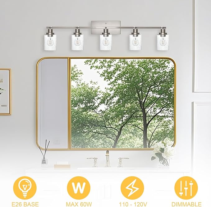 5-Light Brushed Nickel Kitchen Track Lighting Fixtures Ceiling Mount Track Lighting Kit with Bubble Seeded Glass Shade Modern Bathroom Tracking Vanity Lights Ceiling Tracking Accent Shop Light