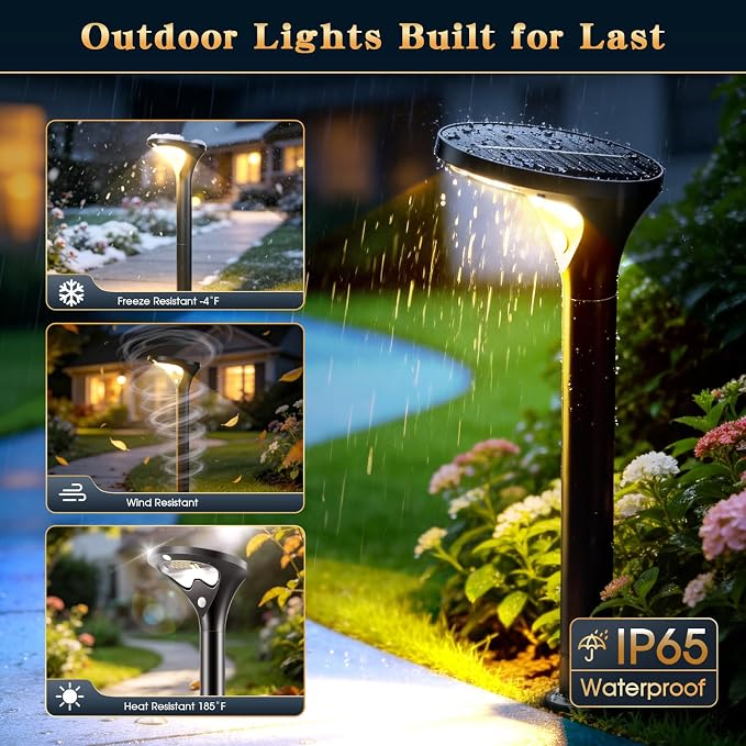 Garpar 400LM Solar Pathway Lights with Motion Sensor, Tempered Glass Panel | 26 LEDs, 3 Modes, Waterproof, 1500mAh Battery, Larger Solar Panel, 3 Height Options for Garden Yard Walkway Driveway Path