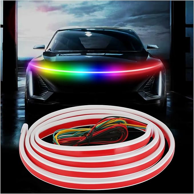 RGB Car LED Hood Light Strip for Cars, SUVs, Trucks, 70 Inches | 12V, Flexible Waterproof, Daytime Running Lights, Dynamic Scan Start-up Effect, with Turn Signal & Remote Control, Universal