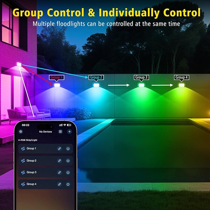 T-SUN RGB Flood Lights Outdoor, 600W Equivalent Color Changing Landscape LED Light with APP Control, Waterproof Floodlight with 16 Million Colors, Timing, Music Sync (RGB-APP Control, 60W-2Pack)