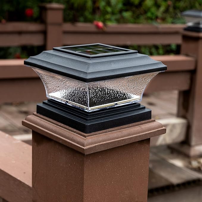 HUYIENO Solar Post Cap Lights Outdoor LED Lighting Deck Fence Light Two Modes Warm White/7 RGB Color Changing Suitable for 4x4 5x5 Wooden Posts (Black, 8pk), HY1238