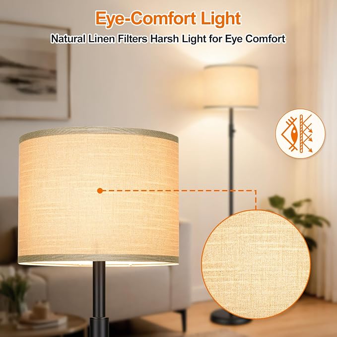 Floor Lamp Simple Design with Shade, Small Tall Lamps for Living Room Bedroom Office Dining Room Kitchen-Black