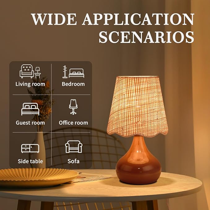 Ziqqeelam Brown Small Bedside Table Lamp for Bedroom, Farmhouse Bedroom Lamps for Nightstand,