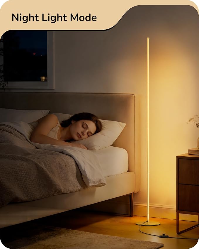 EDISHINE 59.8" Corner Lamp with Remote & 3 Height Settings, Dimmable & 3CCT | Foot Switch, Stable KD Structure, Minimalist Standing Lamp for Living Room, Bedroom, Office, Gold