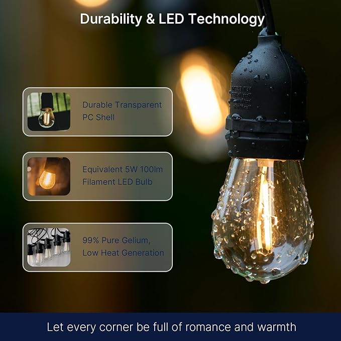 FLSNT 30 Pack LED S14 Replacement Bulbs for String Light, Outdoor LED Light Bulbs, E26 Base, 2200K Warm White, Non-Dimmable