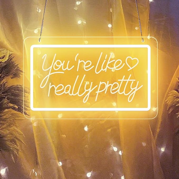You’re Like Really Pretty Neon Sign – Warm White LED Neon Light Wall Decor, 3D Art Carving, Dimmable USB Powered Night Light for Bedroom, Aesthetic Wall Decor, Christmas & Birthday Gift