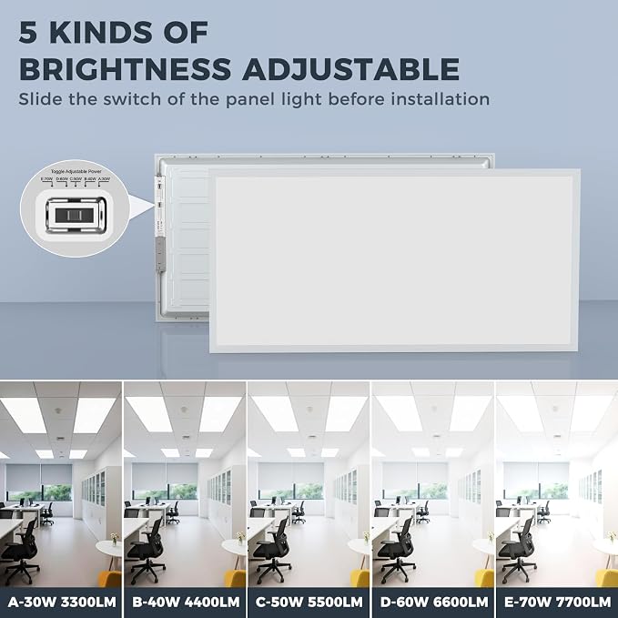 2x4 LED Flat Panel Light 56Pack,3000K-6500K & 5 Wattage Selectable | 70W 7700LM, 0-10V Dimmable, AC 120-277, Recessed 2x4 led drop ceiling light fixture for Office, Kitchen, Garage, School