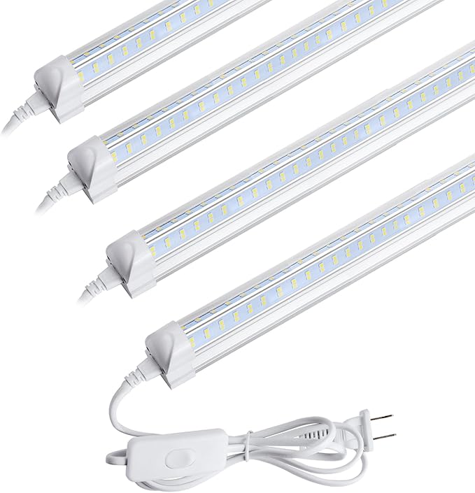 Led Shop Light, Led Garage Light,2FT 25W 6500K Daylight 3200LM Linkable Clear Cover Integrated V-Shape for Shop Under Cabinet Office General Lighting,Cool White(4-Pack)