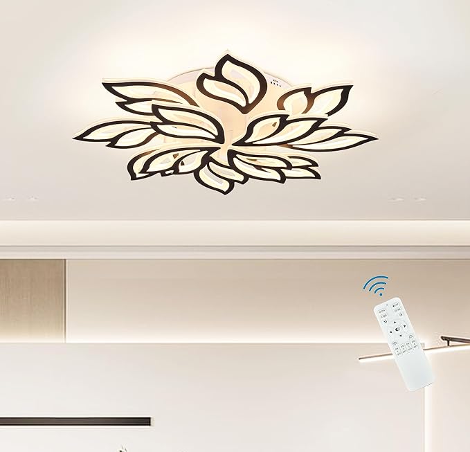 Garwarm 32" Large Flush Mount Ceiling Light, Dimmable LED Flower Fixture | Modern Ceiling Light with Remote, Adjustable Color Temperature 3000K-6500K,Decorative Lamp for Living Room Bedroom Kitchen