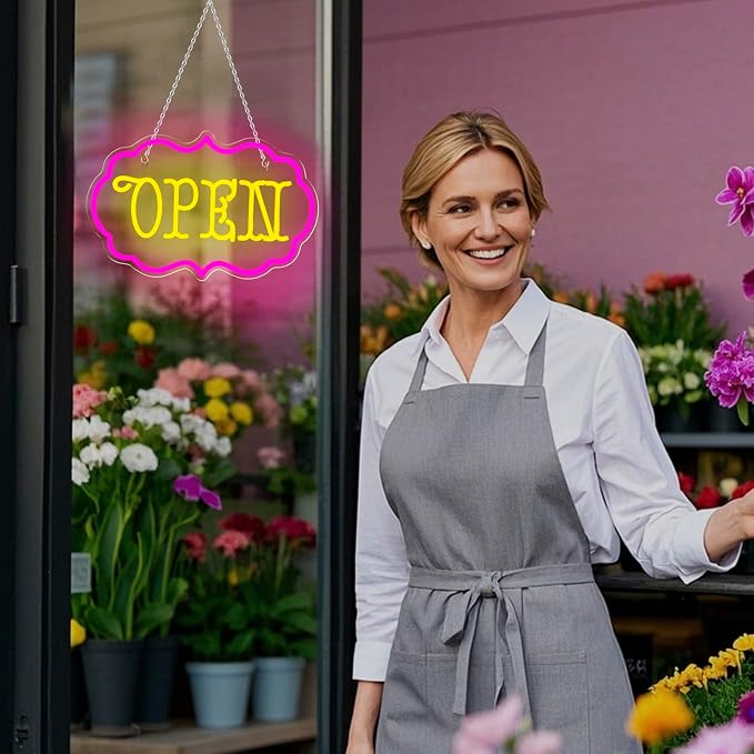 Open Neon Sign Dimmable LED Open Sign Light Shop Cafe Boutique Wall Decor | Ideal for Storefront Windows Studios Restaurants Bars and Events Creating a Welcoming Atmosphere for Customers and Guests