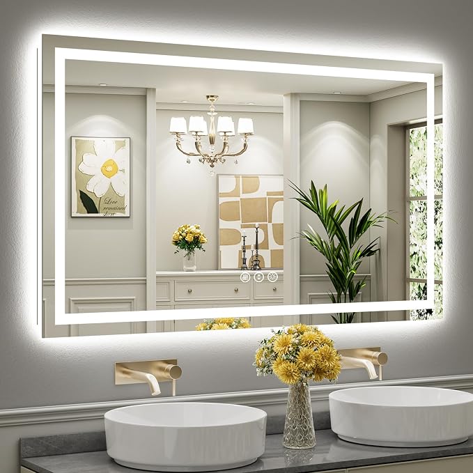 60x36 Inch LED Bathroom Mirror with Lights, Backlit & Front Lit | Anti-fog, 3 Color Dimmable, Memory Function, HD Reflection Tempered Glass, ETL Listed, IP54 Waterproof