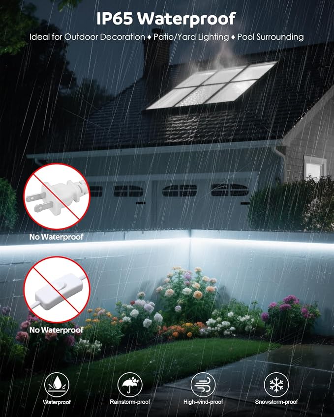 Aclorol 120V LED Strip Lghts 20FT Cold White 6000K Super Bright Rope Lights for Outside IP67 Waterproof LED Light Strip with Slef-Adhesive for Kitchen Cabinets Living Room Deck Yard Garage 720LEDs
