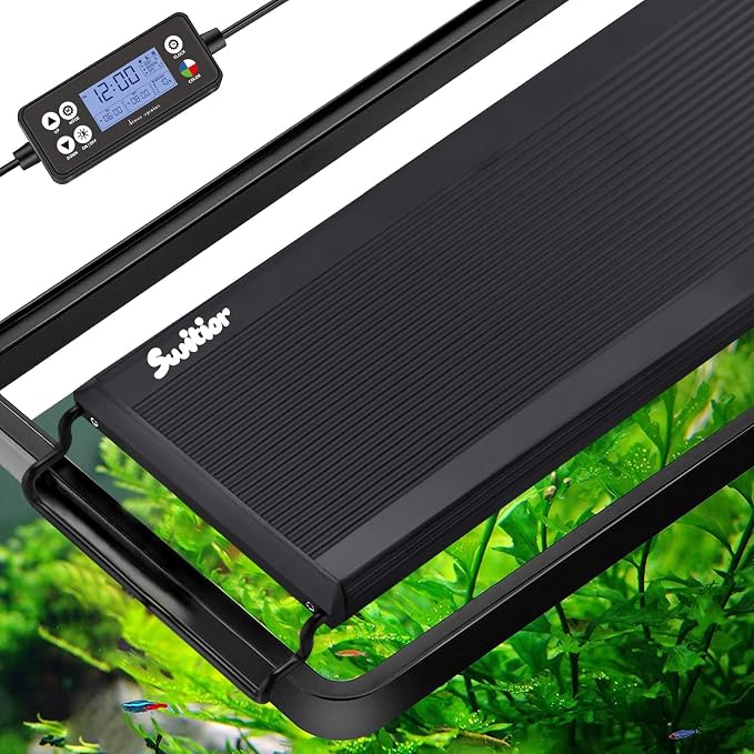 24/7 LED Aquarium Light, IP68 Waterproof Extendable Bracket Fish Tank Light with Timer, 7 Colors, 10 Level Adjustable Brightness, DIY Mode Full Spectrum Aquarium Plant Light for 30-36 Inch Fish Tank