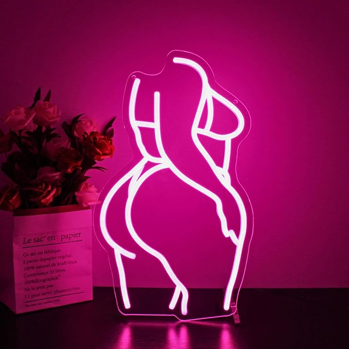 Neon Sign - HSJNJKFU Lady Neon Signs for Wall Decor Beer Bar Light Signs for Man Cave Decor Pink Women LED Neon Sign for Room Birthday Party USB Powered