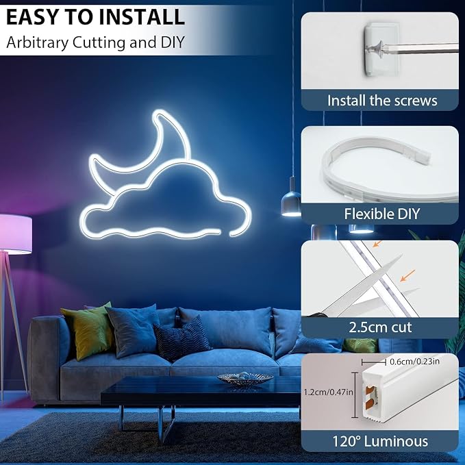 Neon Rope Light Mounting Brackets, 50PCS Neon Lights Install Fixing Clips Accessories for 6x12mm Silicone LED Neon Flex Strip Lighting, Neon Signs DIY(50 Screws, 50 Clips)
