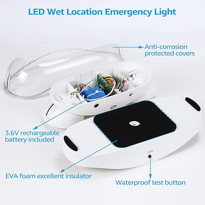 LEONLITE LED Emergency Lighting, Wet Location Emergency Light with Battery Backup, Commercial Exit Lights for Business, 2 Adjustable Heads, UL &FCC Listed, 120/277V, White, Pack of 2