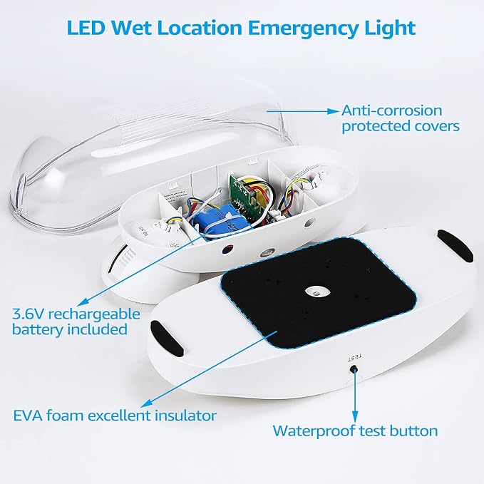 LEONLITE 4-Pack Wet Location LED Emergency Lights IP65 Waterproof White | Commercial Exit Lights for Business, with Battery Backup, 2 Adjustable Heads, UL &FCC Listed, 120/277V