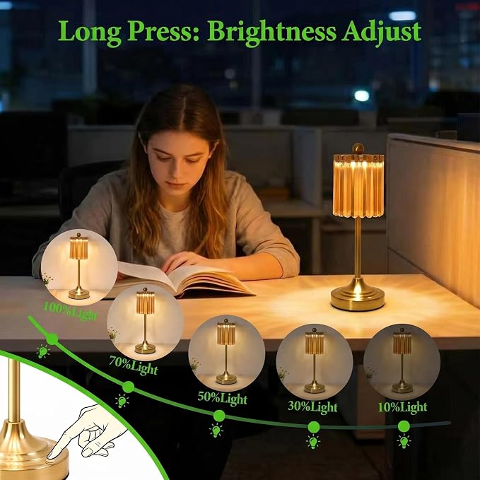 Small Vintage Cordless Table Lamp (Amber-01, 2 Pack) | 3-Color Dimmable Touch Control Small Desk Lamp for Bedroom,Office,Kitchen,Nightstand,Living Room,Home Decor