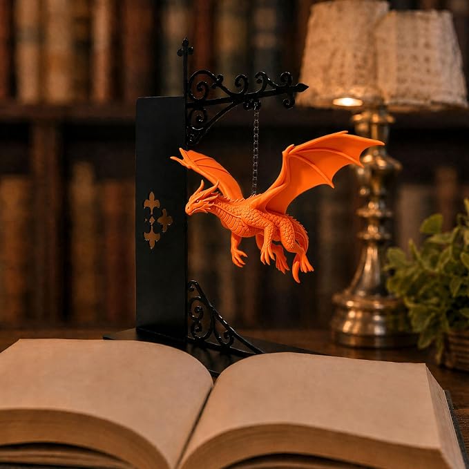 Magical Floating Dragon Bookshelf Lamp, Warm LED Dragon Night Light, Fantasy Reading Nook Decor, Unique Gift for Fantasy Lovers and Book Readers (Orange)