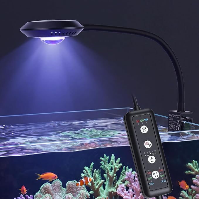 hygger Saltwater Aquarium Light - 35W Dimmable Full Spectrum with 3 Light Modes & Timer, 24/7 Auto Cycle for Refugium, Soft Corals, LPS Marine Tanks, Flexible Gooseneck Mount with Clip