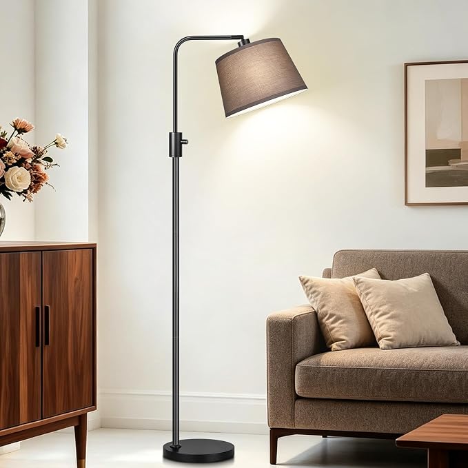 【Upgraded】 Dimmable Black Floor Lamps, 1000 Lumens LED Edison Bulb Included, Arc Black Floor Lamps for Living Room Modern Standing Lamp with Khaki Shade, Tall Lamps for Living Room Bedroom Office