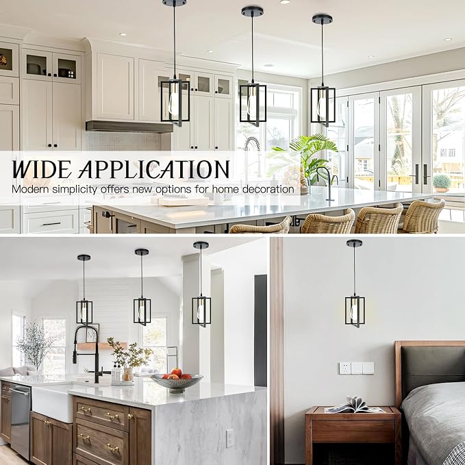 3 Pack Pendant Lights Kitchen Island Black Pendant Light with Metal Shades | Industrial Pendant Lights, Adjustable Cords for Flat or Sloped Ceilings, E26 Base, for Dining Room, Entryway, Restaurant
