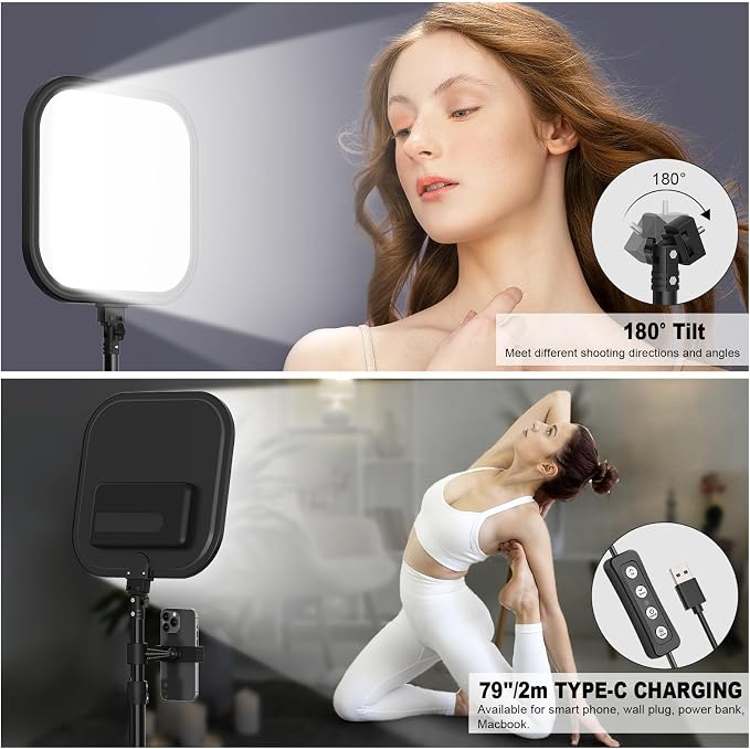 3 Pack LED Video Panel Light, 2500-8500K Dimmable Studio Lights with Tripod Stand & Phone Holder, 78" Photography Lighting Kit for Video Recording, Game Streaming, Photography, Tiktok, YouTube