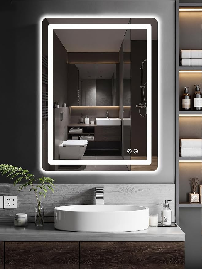 LED Bathroom Vanity Mirror with Lights, 32"x24" Lighted Wall Mirror | Front and Backlit, Anti Fog, Dimmable 3 Color Lighting, Memory Function, Shatterproof Glass, Plug in or Hardwired