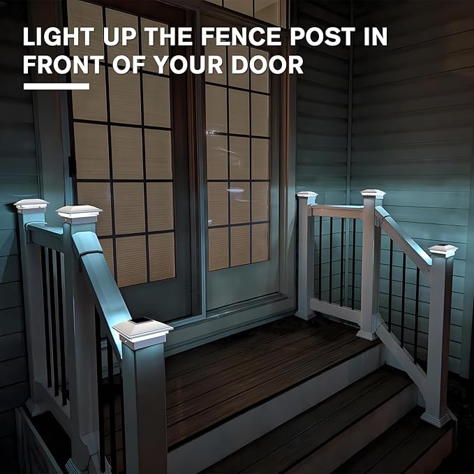 VOLISUN White Solar Post Cap Lights, Warm White Fence Lights 8 Pack | Solar powered waterproof lamps fit 4x4/6x6 wooden & 4x4/5x5 vinyl posts for garden, patio, porch and backyard use