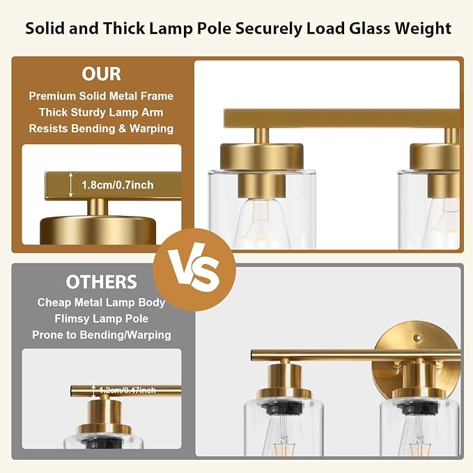 IZORRO Modern Bathroom Light Fixtures, 5 Light Brushed Gold Vanity Lights, Bathroom Lighting Fixtures Over Mirror with Clear Glass for Living Room Cabinet Bedroom
