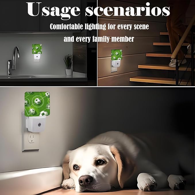 Soccer Grass Field Night Light,Plug-in Night Lights with Dusk-to-Dawn Sensor for Stairway,Hallway,Bedroom Sleep Friendly Ideal for Women/Girls/Boys Gift,0.5w