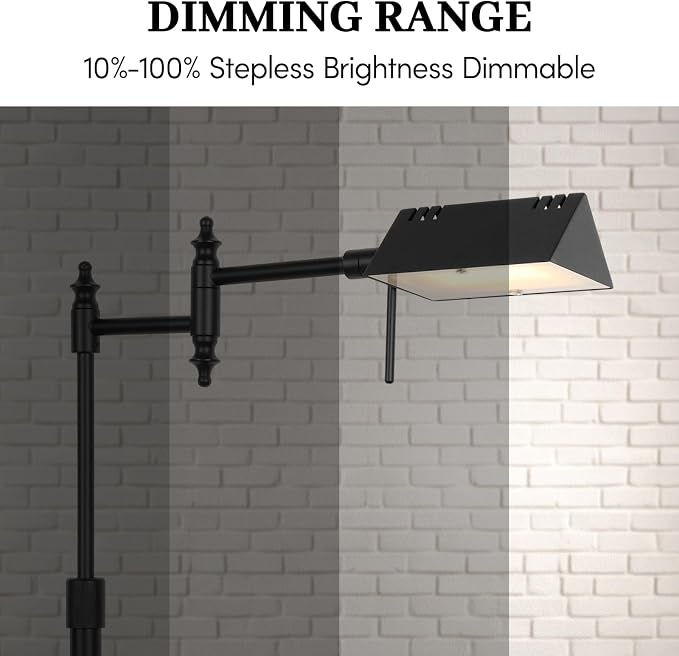 Bairth Black Reading Floor Lamp, Dimmable Pharmacy Standing Lamp | 3 Color Temperature, Dimmable, 17W LED, Height Adjustable, 360°Swing Arm, for Living Room, Bedroom, Office, Craft & Sewing