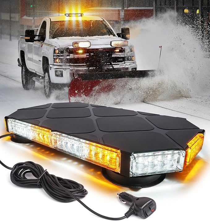LUMENIX 56 LED Roof Top Strobe Beacon Lights Bar Rooftop Hazard Warning Emergency Safety Flashing Plow Light for Construction Vehicles Tow Commercial Trucks Postal Security Cars Snowplow - Amber White