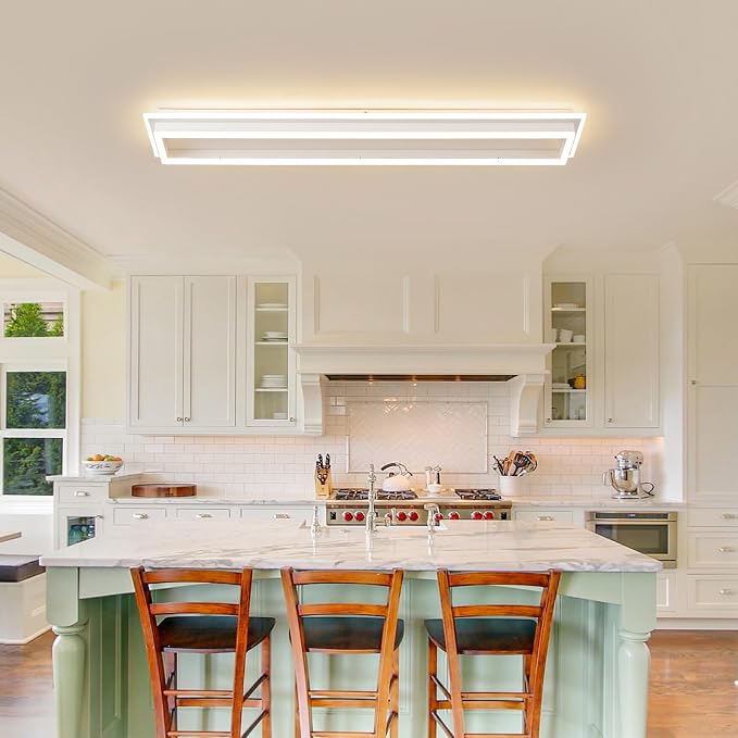 Dimmable Led Ceiling Light with Remote Control Modern Linear Flush Mount Ceiling Lighting Fixture Acrylic Long Ceiling Lamp for Living Room Kitchen Dining Room Hallway (White,39.3inch)
