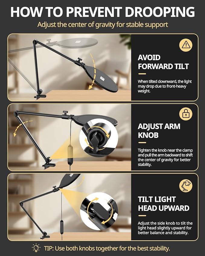 UBeesize 10" Desk Ring Light with Stand, Multi-Angle Adjustable Arm with C-Clamp for Home Office, Streaming Light with Inline Control for Video Conference, Podcast, Gaming, Recording, Live Streams
