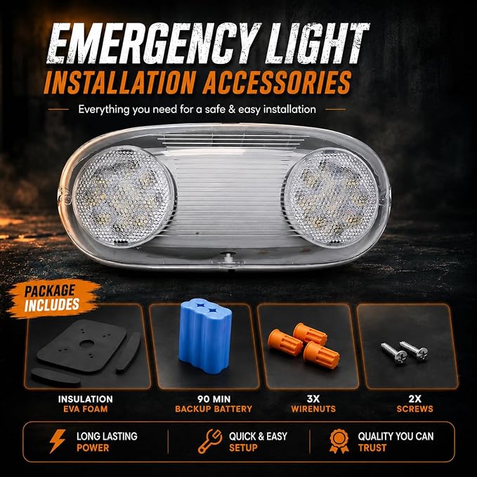 Outdoor Emergency Light with Battery Backup, Exterior Lights with Battery Backup, Wet Location, LED Egress Lights, Exterior Two Adjustable Heads Emergency Lighting Fixture,120/277V, UL Listed (6 Pack)