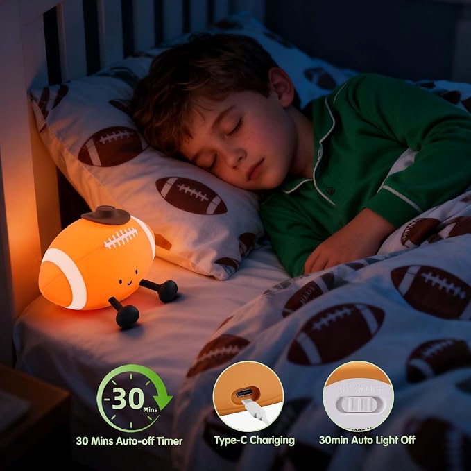 YISUN Football Night Light, Soft Silicone Nursery Night Lamp, Rechargeable Dimmable Rugby Night Lights with Timer, Cute Night Lights for Kids Room Decor Birthday