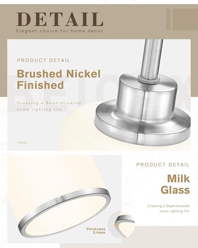 Beionxii Brass Nickel Pendant Lights 3 Pack,Modern Milk Glass Pendant Light | Mini Kitchen Pendant Lighting, Hanging Pendant Light for Sink Kitchen Island Dining Room Bedroom Entryway, BX-PL02BN-3PK