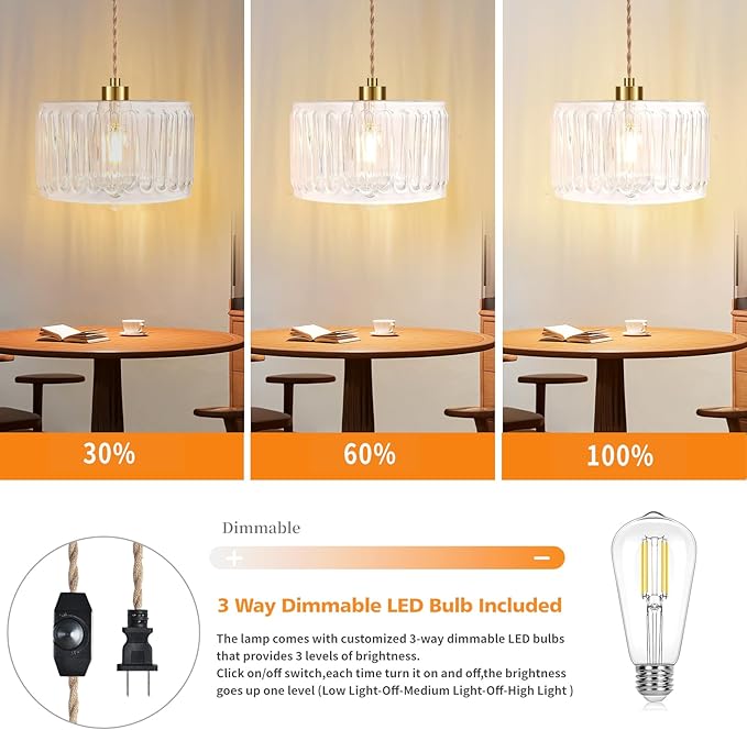 Glass Plug in Pendant Light Hanging Lights with Plug in Cord Milk White Hanging Lamp Gold Dimmable Mid Century Modern Plug in Chandelier Ceiling Fixture for Living Room,Kitchen,Boho