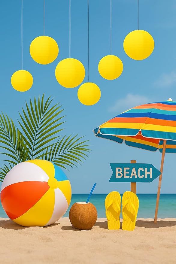 Pack of 6 Round Paper Lantern Lamp Paper Lanterns Party Decorations Yellow, 4"/10CM)