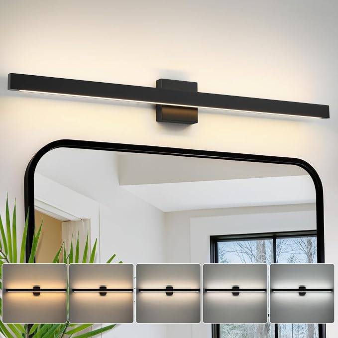 Modern Bathroom Lighting Fixtures Over Mirror, 39 Inch 30W Black Vanity Light Bar for Bathroom, Dimmable 5CCT LED Bathroom Wall Light Fixtures