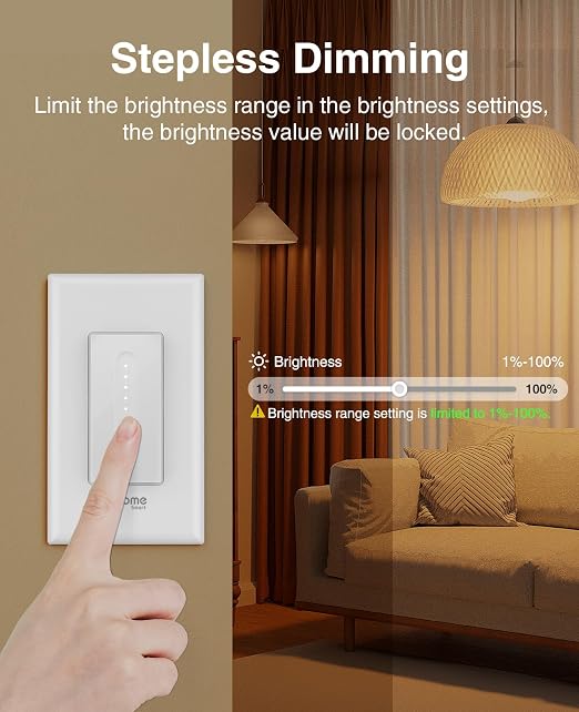 GHome Smart Dimmer Switch, Single Pole, 2.4GHz WiFi Dimmer Light Switch Works with Alexa and Google Home, Voice & APP Remote Control | Timer & Schedule | UL FCC Certified, Neutral Wire Required, White