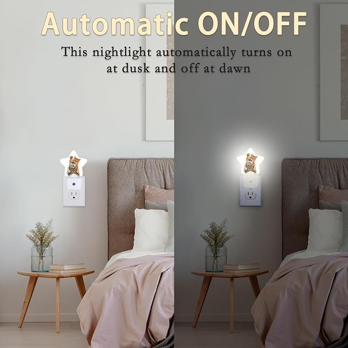 Cute Cat Night Light Plug-in Dusk to Dawn Smart Sensor White Led Nightlight for Bedroom Bathroom Kitchen Hallway Stairs Energy Efficient Decor Desk Lamp