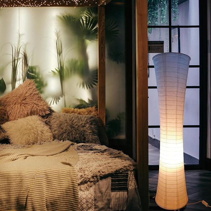 Paper Lamp Floor Lantern Lamps Rice Paper Bedside Nightstand Portable Small Light for Living Room Bedroom (White, 48" x 11.8" x 11.8")